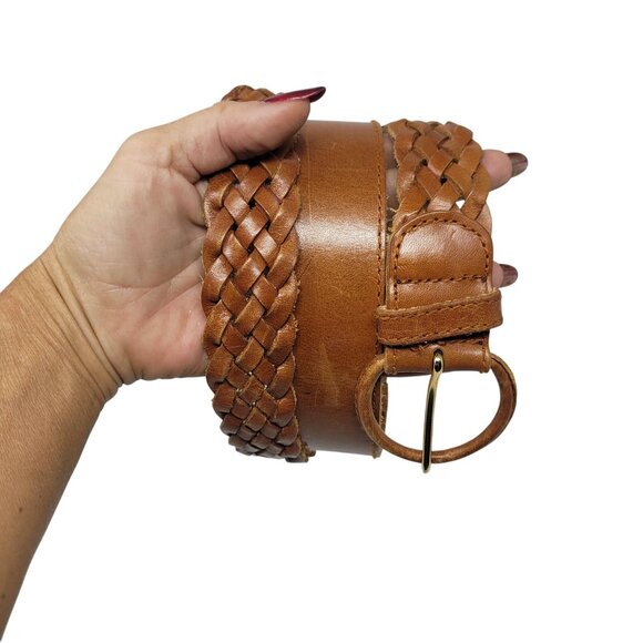 Vtg Western Boho Camel Brown Braided Weaved Genuine Leather Belt Sz 2XL 38" - Picture 14 of 14